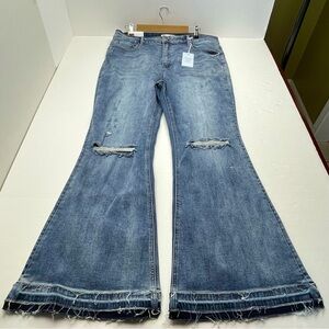 Risen Jeans Mid Rise Shadow‎ Hem Flare Denim Womens Size 3XL Blue # XRDW214 NEW